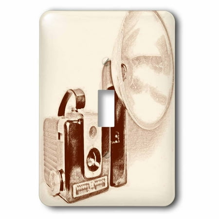 3dRose Picture of a Vintage brown 1950s camera with bulb flash, 2 Plug Outlet Cover