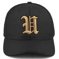thumbnail image 2 of Daxton Premium Mid Profile Hat Semi Curved Visor Black Cap Black Gold Gothic Embroidered, Letter U, 2 of 4
