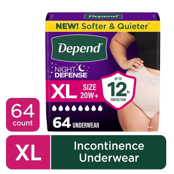 Depend Night Defense Incontinence Underwear for Women, Adult Diapers, XL, 64 Count