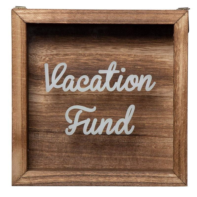 Piggy Banks for Adults，Decorative Shadow Box Wooden Frame，Coin Bank Money Bank，Sized 7.1x7.1x1.8 Inch，Natural Wood Money Box，Rainy Day Fund Printed on The Glass Front-Make Your Dreams Happen. 