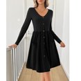 thumbnail image 4 of SOMER Women's Dresses Casual Long Sleeve Midi Dresses Loose Button Elastic Waist Dress with Pockets, 4 of 7