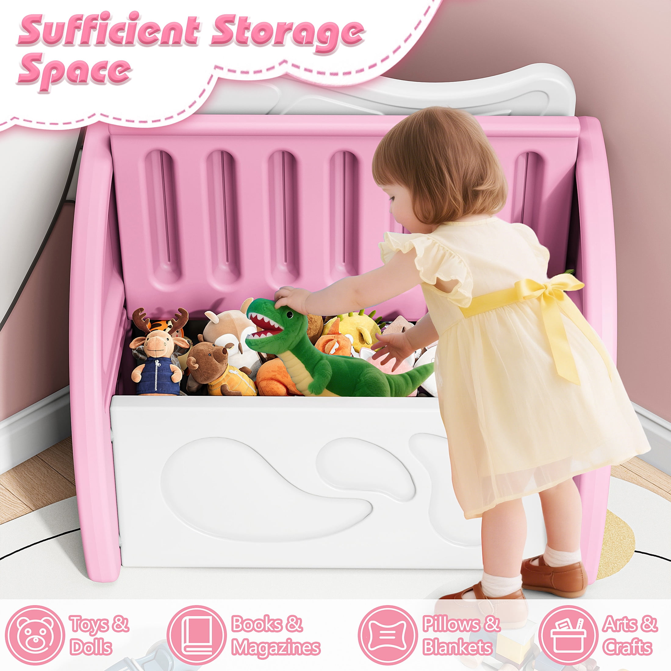 PORKISS Kids Toy Box for Boys Girls, Plastic Toy Storage Organizer