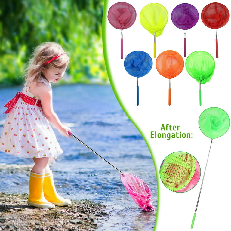 Zmeidao Kids Telescopic Butterfly Fishing Nets Perfect Outdoor Tools  Colorful for Catching Insects Bugs Fish Ladybird Caterpillar Nets  Extendable and Anti Slip Grip 