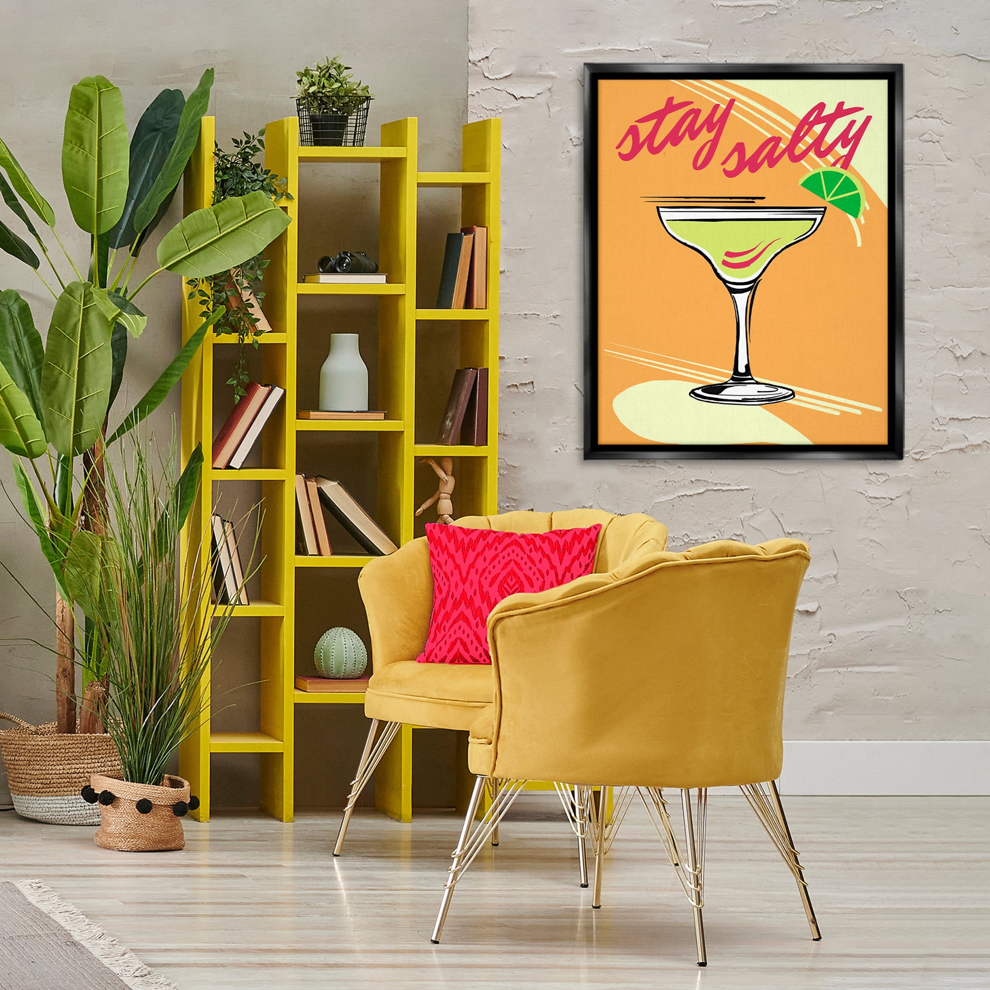 Stupell Industries Stay Salty Cocktail Food & Beverage Painting Black Floater Framed Canvas Art Print Wall Art, 25 x 31