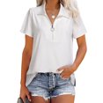 thumbnail image 3 of Blusa con abertura lateral, blusa con cremallera, cuello en V, manga corta, blusas casuales holgadas, parte superior de la línea, 3 of 6