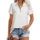 thumbnail image 3 of Blusa Cremallera Cuello En V Abertura Lateral Color Puro Casual Suelto Manga Corta Tops para Mujer Blanco XL, 3 of 6