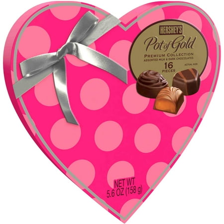 Hershey&amp;#39;s Pot of Gold Premium Valentine&amp;#39;s Pink Heart Box with Assorted Milk &amp; Dark Chocolate, 5.6 Oz., 16 Count