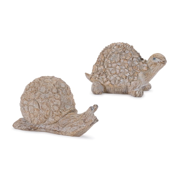Melrose Turtle and Snail with Floral Shell Decorations - 7" - Brown - Set of 2