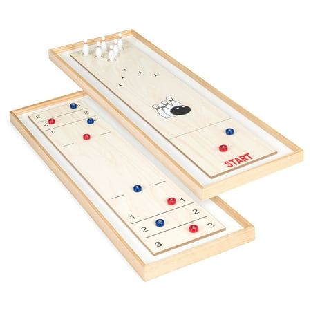 2 Player Board Games Best Choice Products 2-in-1 2-Player 45in Multifunctional Taletop Shuffleboard and Mini Bowling Board Game Set for Family Fun, Party, Game Night w/ 8 Rollers, 12 Bowling Pins ()