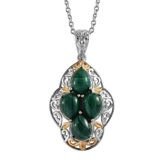 Malachite  Mix Stainless Steel 18K Yellow Gold Platinum Plated Solitaire Pendant Necklace for Women Jewelry Size 20" Ct 5.25 Birthday Christmas Gifts for Women