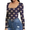 thumbnail image 3 of Tarmeek Women's Plus Size Bodysuit Print Square Neck Long Sleeves Casual Basic Bodysuit Tops Jumpsuit T-shirts, 3 of 5