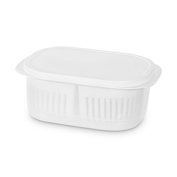 Bearachild Organizador de refrigerador, caja apilable para lavar frutas y verduras, cajón de doble capa, contenedor separado, ensaladera Organizadores de utensilios de cocina Blanco Bearachild HA009436-01