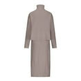 thumbnail image 6 of Jinhomg Womens Knit Two Piece Lounge Set Fall Winter Casual Solid Cotton Outfits Comfy Long Sleeve Turtleneck Tops with Sleeveless Midi Dresses Khaki M, 6 of 10