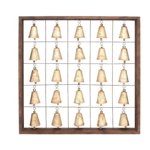 Classic Wooden Metal Bell Frame with Twenty Five Bells in a Simple