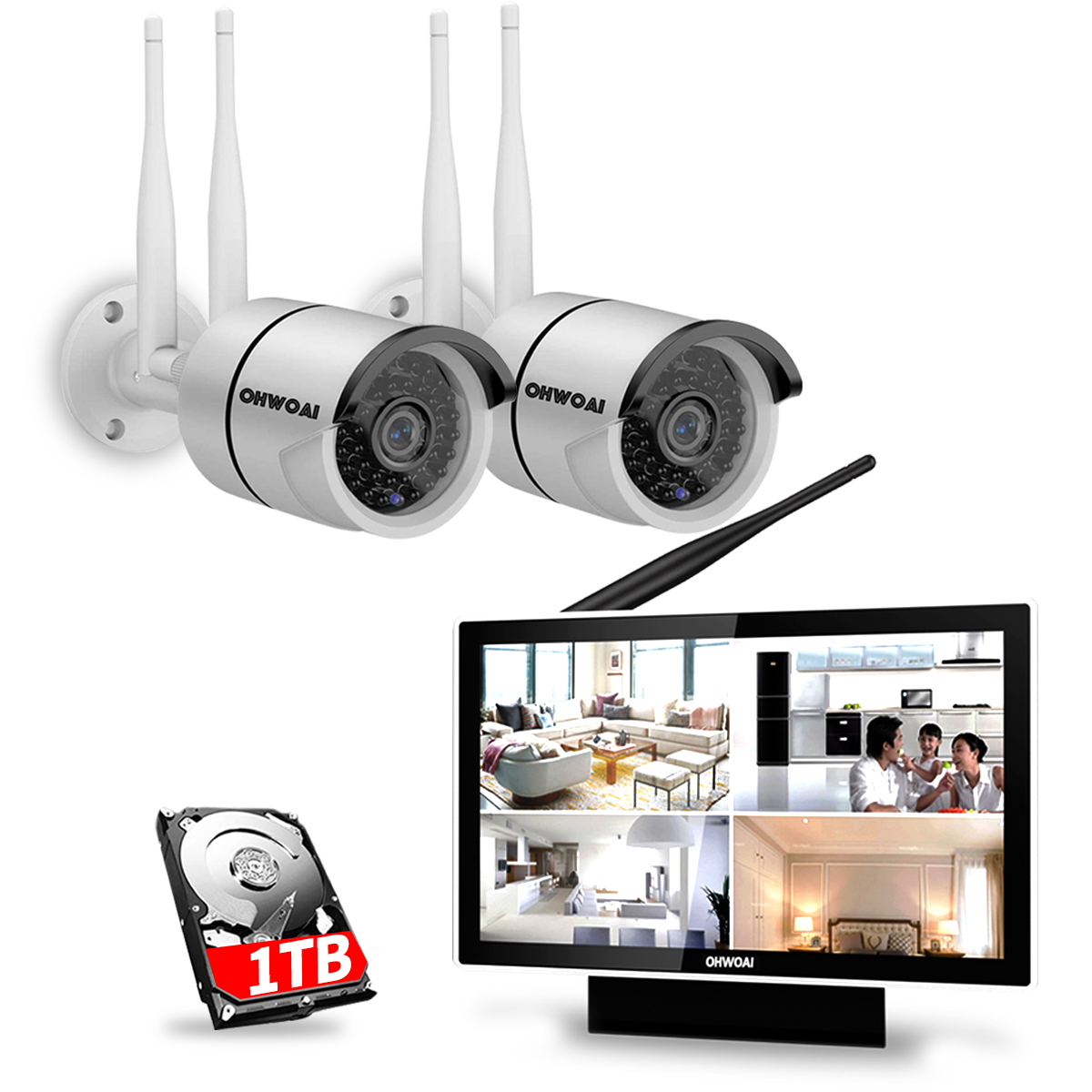 【Dual Antenna Signal Enhancement】2K 3.0MP HD Wireless Security Camera System with 10inch IPS