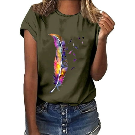 

Proclub Shirts Womens Work Tops Girls Short Sleeve Out Blouse Funny Print Shirt T-Shirt Tops T Shirts for Women Army Green L