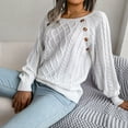 thumbnail image 4 of Fesfesfes Women Sweaters Casual Solid Long Sleeve Loose Round Neck Sweater Pullver Button Blouse Fall Tops Plus Size Clearance $10, 4 of 8