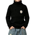 thumbnail image 2 of Spazoro Boys Turtleneck Knit Sweater, Long Sleeve High Neck Regular Fit Solid Color Fuzzy Plush Basic Pullover Knitwear for Kids Black Size 9-10, 2 of 6