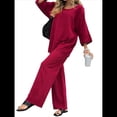 thumbnail image 2 of Traje de Dos Piezas para Mujer: Cuello Redondo, Top Básico, Pantalón . Rojo Oscuro M, 2 of 8
