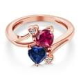 thumbnail image 3 of Gem Stone King 18K Rose Gold Plated Silver Red Created Ruby Blue Created Sapphire and White Lab Grown Diamond Ring for Women (1.79 Cttw, Heart Shape 6MM, Gemstone July Birthstone, Size 5), 3 of 6