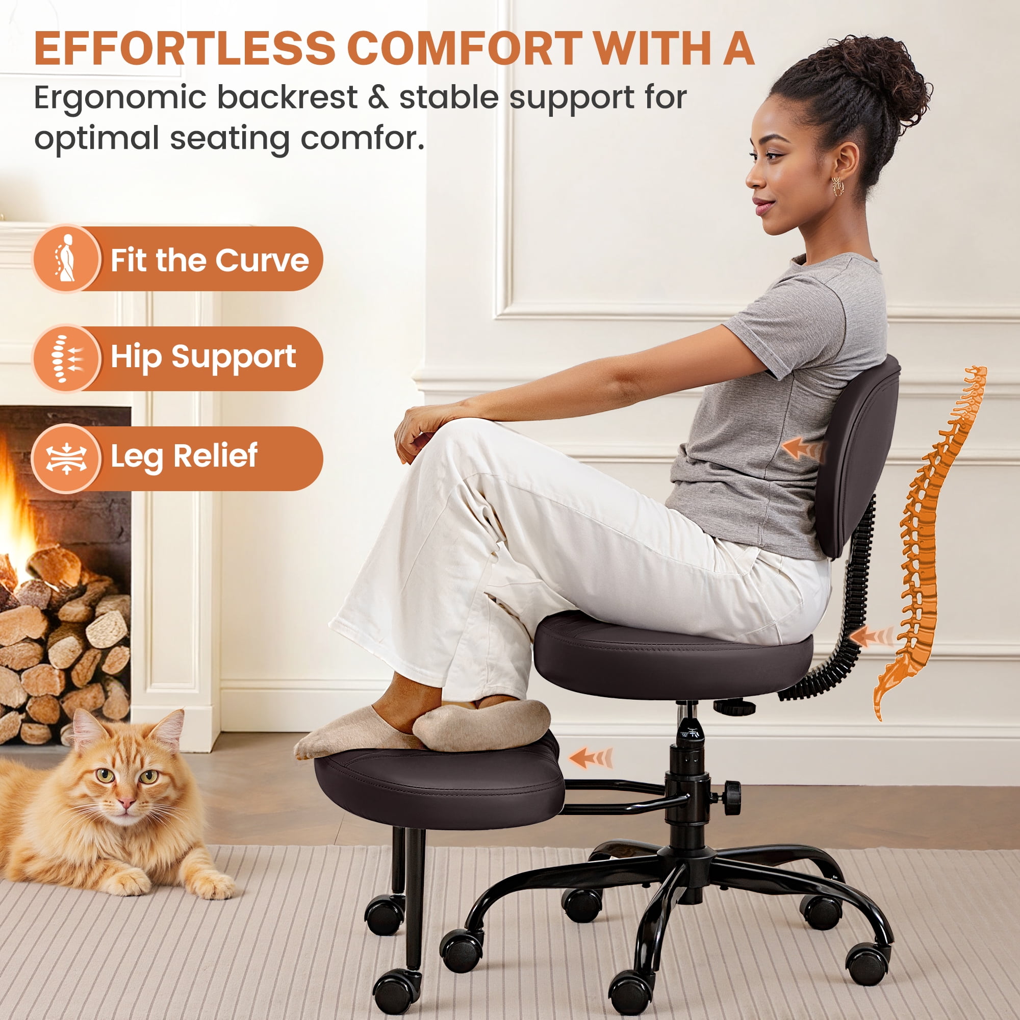 COOLHUT Cross Leg Office Chair, Adult ADHD Office Chair, Height Adjustable Yoga Office Chair, Meditation Chair with Lumbar Support, Home Office Kneeling Chair, Brown