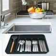 thumbnail image 5 of Expandable 5-Compartment Kitchen Drawer Organizer | Cutlery Storage Box for Knives Forks Spoons & Chopsticks | Plastic Utensil Organizer in Black Gray Beige | 13.58x12.8in, 5 of 6
