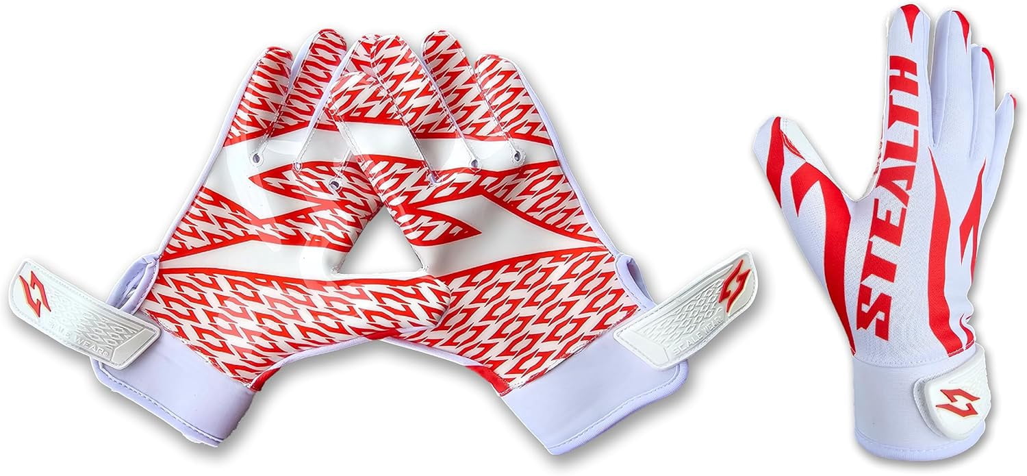 Stealth Football Receiver Gloves White - Battle College Lineman Football Receiver Gloves Be a Villain Not a Joker Adult Men Youth Boys Small to XXL Sizes