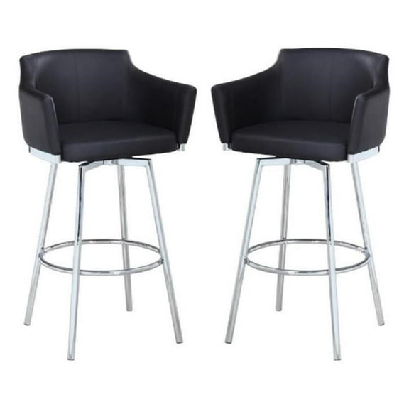 Home Square 40.4" Modern Club Bar Stool with Memory Swivel in Black - Set of 2