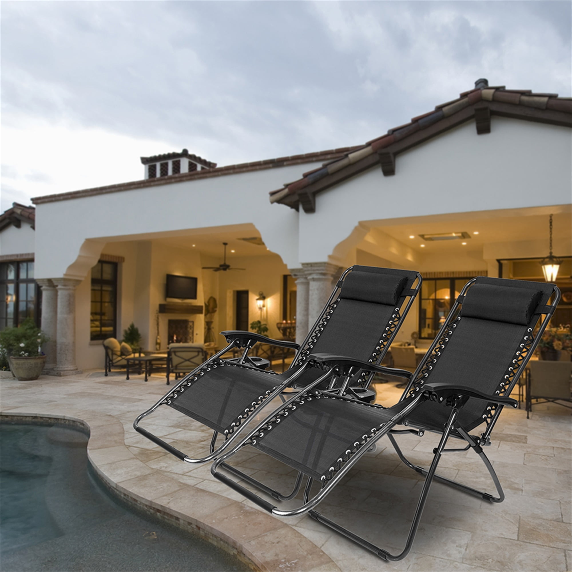 Aimee Lii Zero Gravity Chair Pack 2, Outdoor Lounge Patio Chairs with Pillow and Utility Tray Adjustable Folding Recliner for Deck,Patio,Beach,Yard, Black
