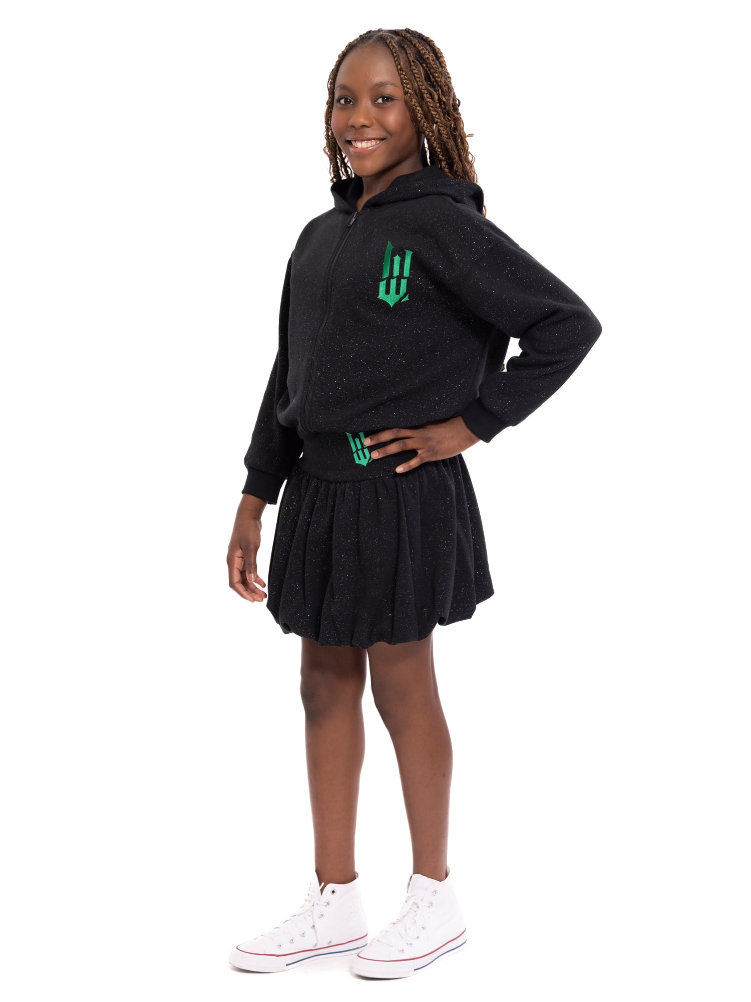 Wicked: For Good Little and Big Girls' Elphaba Glittering Galaxy Graphic Fleece Hoodie Sweatshirt, Sizes 4-16