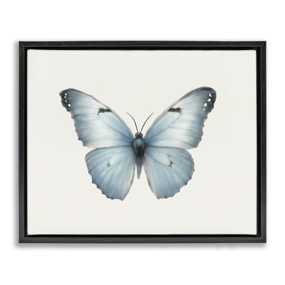 Stupell Industries Blue Symmetrical Butterfly Animals Painting Black Floater Framed Canvas Art Print Wall Art, 21 x 17