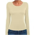 thumbnail image 4 of felwors Women's Long-Sleeve Crew-Neck Cotton T-Shirt Classic-Fit Shirt Soft Breathable Casual Tee Basic Tops Beige, M, 4 of 6