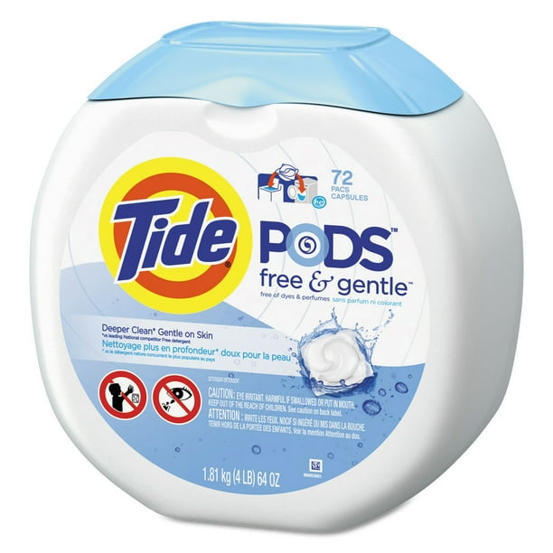 Tide 89892 Free & Gentle Laundry Detergent, Pods, 72/pack, 4/carton
