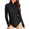 thumbnail image 3 of Womens One Piece Swimsuits Long Sleeve Guard Zip Up Training Swim Shirt Sunsuit Solid Black Women's Swimwear L, 3 of 7