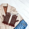 thumbnail image 1 of BEADCEST 2Ensemble Gants Courts Rétro pour Femmes Dentelle Noire Café Élégant Respirant pour Mariage Opera, 1 of 6