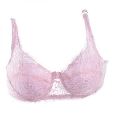 

Women Underwear Brand Lace Minimizer Padded Lace Sheer Push Up Bra B Cup Pink 80B/36B