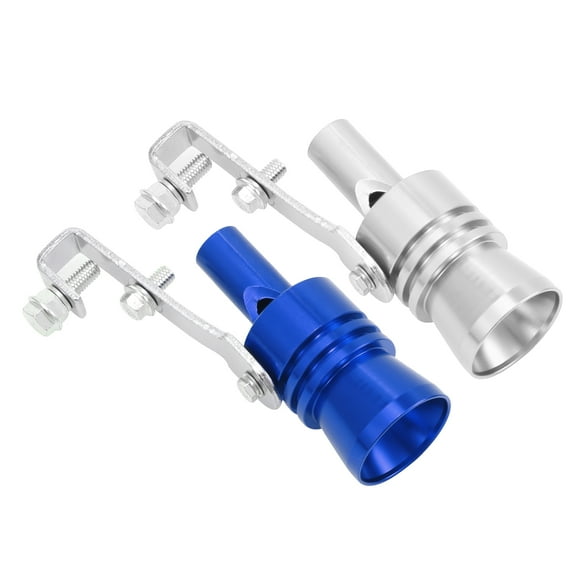 2pcs XL Size Aluminum Alloy Universal Turbo Sound Exhaust Muffler Pipe Whistle Roar Maker for Car Blue Silver Tone