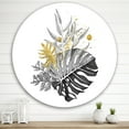 thumbnail image 2 of Designart 'Bouquet With Golden Tropical Leaves and Monochrome' Tropical Circle Metal Wall Art 36x36 - Disc of 36, 2 of 5