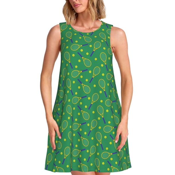 Disketp Tennis Rockets And Balls para Vestido sin Mangas para Mujeres, Vestidos de Verano para Mujeres, Casual y Holgado para la Playa