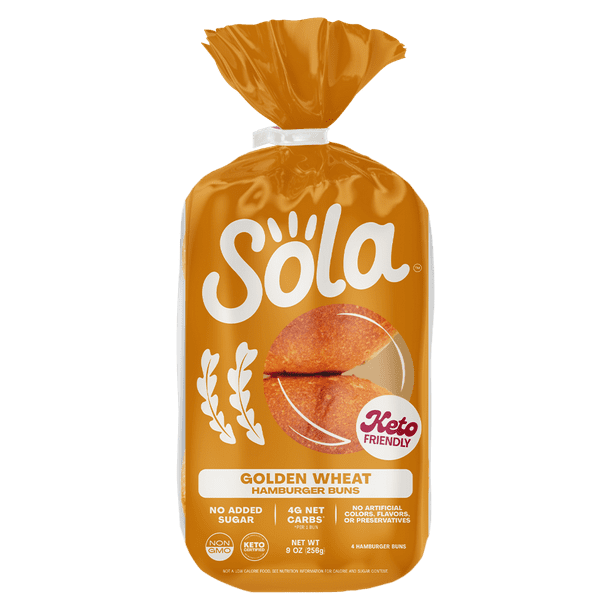 Sola Keto, Non GMO Hamburger Buns, 9 oz, 4 Buns