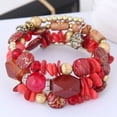 thumbnail image 1 of Granjero Gordo Pulseras de cuentas irregulares multicapa con dijes de flores, estilo retro bohemio de verano, joyería étnica para mujer, color rojo, 1 of 4