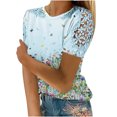 thumbnail image 2 of Aoochasliy Womens Blouses Short Sleeve 2023 Summer Round Neck Leisure Floral Printed Lace Stitching Shirts, 2 of 5