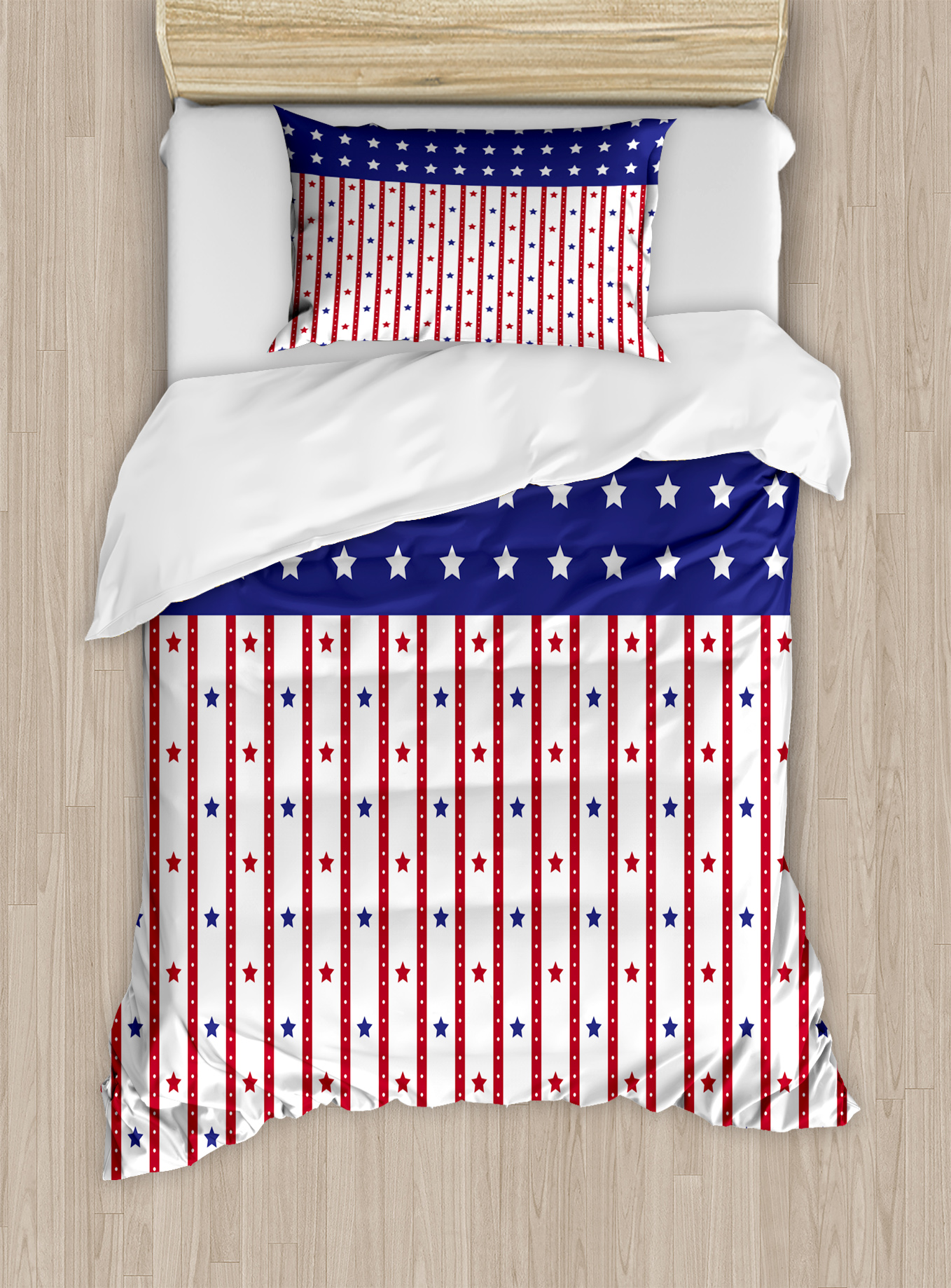 USA Duvet Cover Set, American Flag with Stars and Stripes Nationality