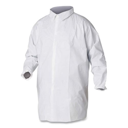 Kleenguard A20 Breathable Particle Protection Lab Coat, Hook and Loop Closure/Elastic Wrists/No Pockets, Large, White, 30/Carton
