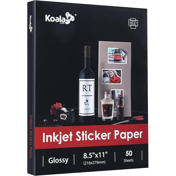SHIQI-(50 Sheets) Glossy Sticker Paper for Inkjet Printer, Letter Size, White, 8.5x11 Inch, Self-Adhesive Photo Sticker Printer Paper
