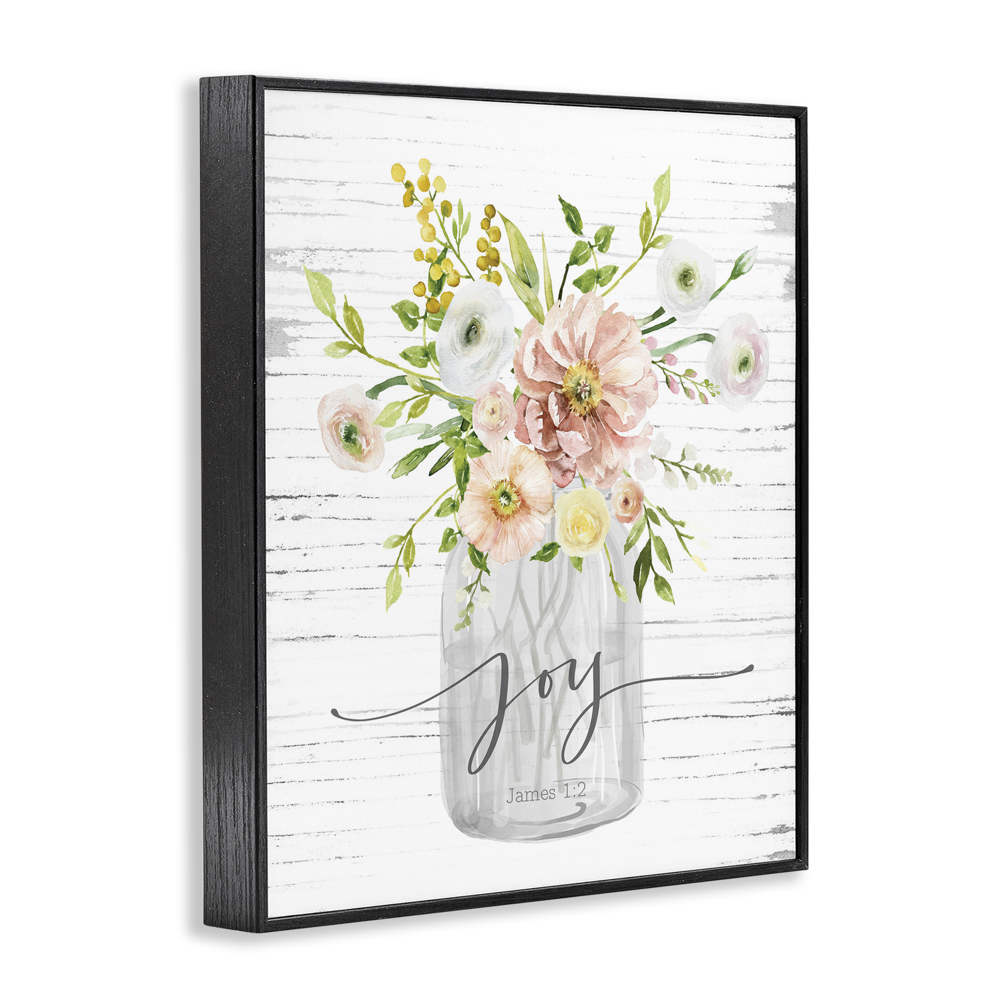 Stupell Industries Joy Mixed Bouquet Religious Painting Black Framed Art Print Wall Art, 11 x 14