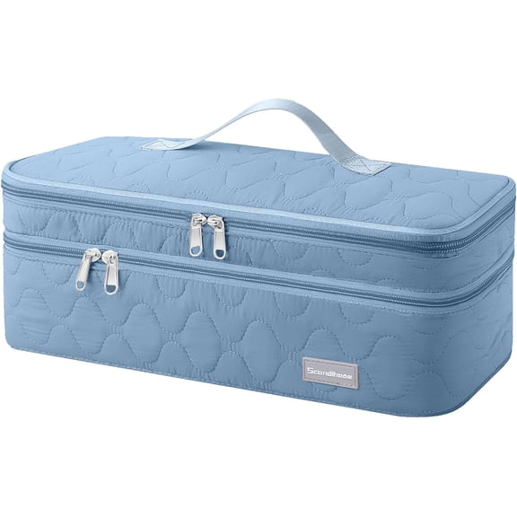 Portable Hair Tool Storage Organizer Bag, Double-Layer Travel Bag for One-Step Hair Dryer, Volumizer Hot Air Brush & Attachments, Bag Only, Quilted Blue