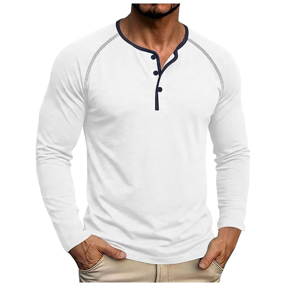GEWSEY Men's Henry Long Sleeved T-Shirt Cotton Casual Button Lightweight Pullover Shirt Soft Stretch Tees Tops (White, 3XL)