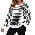 thumbnail image 2 of Women Tops Color Block Striped Long Sleeve Sweatshirts Crew Neck Drop Shoulder Loose Fashion Casual Pullover Tops Color Contrast Cuff Loungewear Shirts, 2 of 6