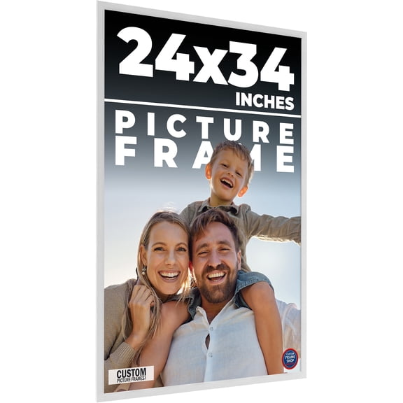24x34 White Wood Picture Frame - UV Acrylic, Foam Board Backing, Hanging Hardware